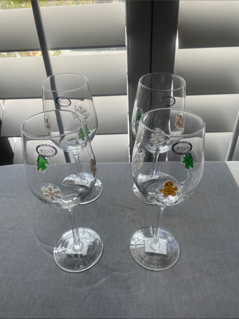 Abbott Holiday Clear Stemmed Wine Glasses with Festive Charms Set of Four (4)